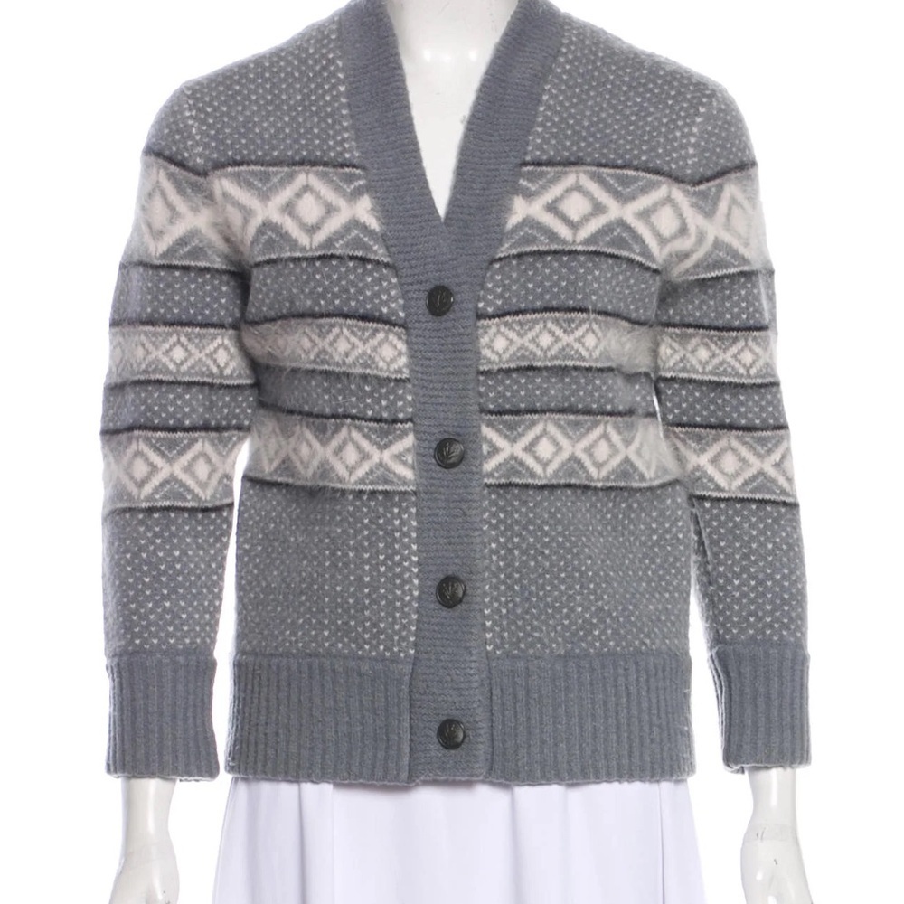 Rag & Bone Wool Angora Cardigan Gray Geometric Pattern Sweater